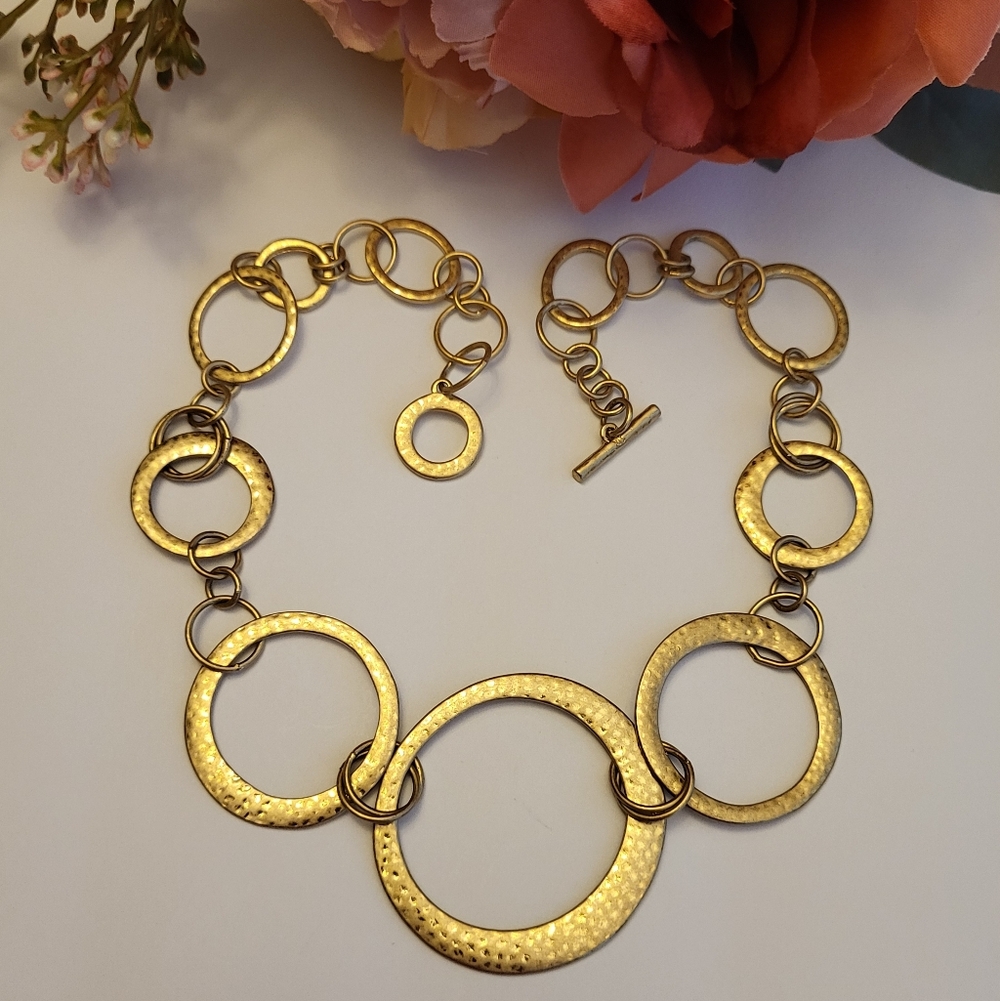 Ralph Lauren Jewelry Necklace Signed Round Hammered Links Goldtone Vintage